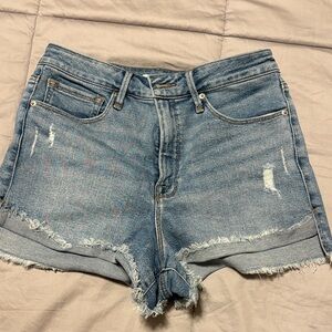 Good American Distressed Blue Denim Shorts